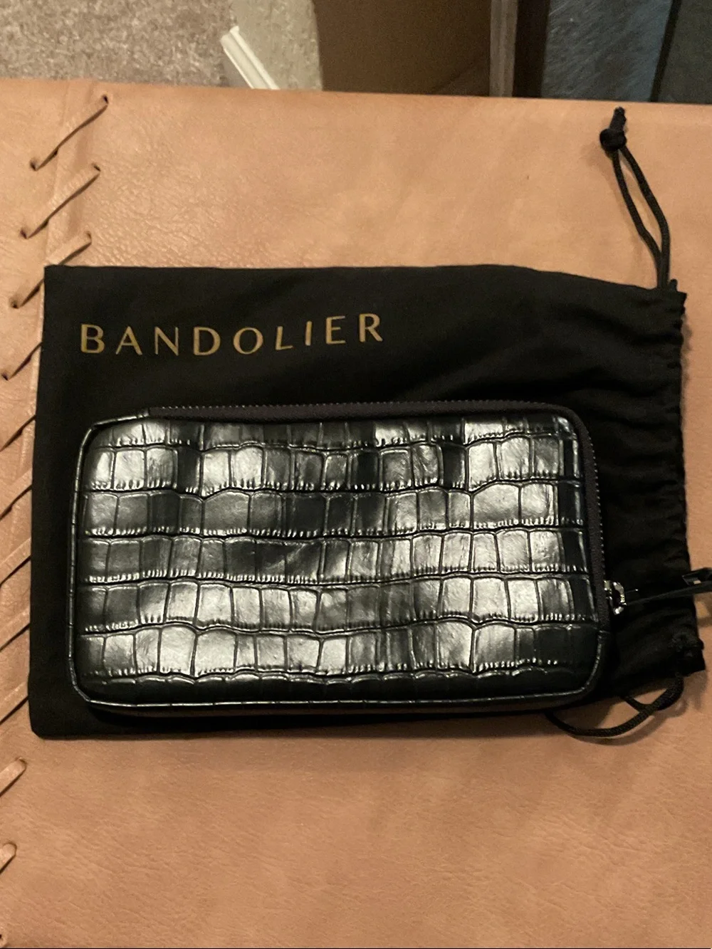 Bandolier Black Croc/Pewter Expanded Zip Pouch - New!